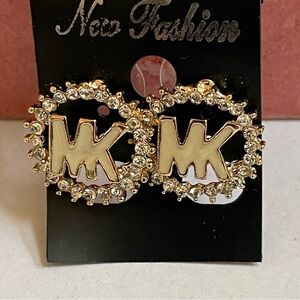 MK letter fashion earrings Golden Color crystal Rhinestone